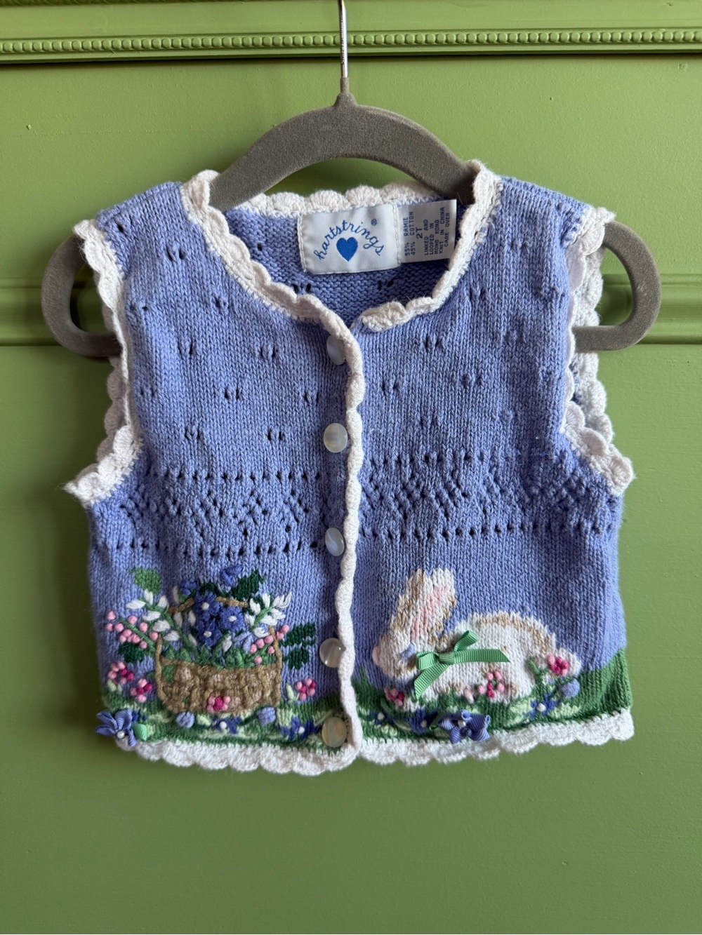 Vintage Hartstrings Lavender Knit Bunny Embroidered Sweater Vest Size 2T